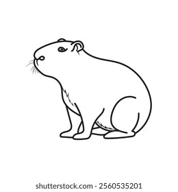 Capybara isolated clean vector outline, Coloring page illustration on white