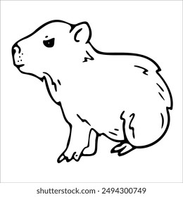 Capibara aislado sobre fondo blanco. Contorno de conejillo de Indias. Ilustración vectorial. Gráfico, garabato..