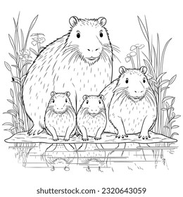 Capybara kids coloring page line art