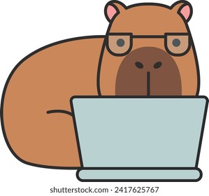 capibara con un icono plano de portátil. Ilustración vectorial, eps 10