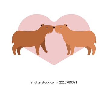 Capybara love. guinea pig and heart. Vector illustration