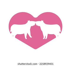 Capybara love. guinea pig and heart. Vector illustration