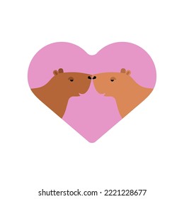 Capybara love. guinea pig and heart. Vector illustration