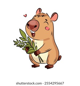 Capybara in love, Love, Valentine's Day, holiday, birthday, Design for postcard, packaging, fabric. Vector illustration