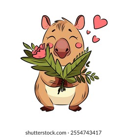 Capybara in love, Love, Valentine's Day, holiday, birthday, Design for postcard, packaging, fabric. Vector illustration