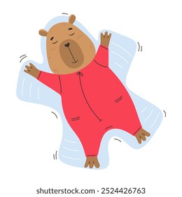 Capybara making snow angel vector illustration