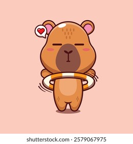 capybara mascot cartoon character vector illustration playing hula hoop.
Design element for poster, brochure, web, mascot, sticker, logo and icon.