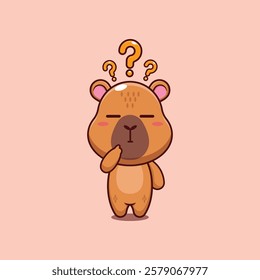 capybara mascot cartoon character vector illustration is confused.
Design element for poster, brochure, web, mascot, sticker, logo and icon.