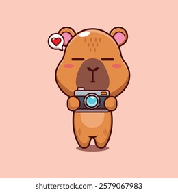 capybara mascot cartoon character vector illustration with camera.
Design element for poster, brochure, web, mascot, sticker, logo and icon.