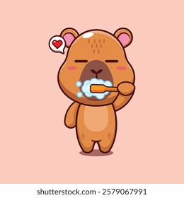 capybara mascot cartoon character vector illustration brushing teeth.
Design element for poster, brochure, web, mascot, sticker, logo and icon.