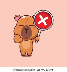 capybara mascot cartoon character vector illustration with wrong sign. 
Design element for poster, brochure, web, mascot, sticker, logo and icon.