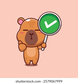 capybara mascot cartoon character vector illustration with correct sign.
Design element for poster, brochure, web, mascot, sticker, logo and icon.