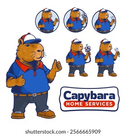 Capybara Mascot Logo Design For Refrigeration, HVAC, Air Conditioner, Heating and Cooling Company, Character Cartoon Stock Vector