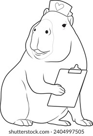 Capybara Nurse Notepad Animal Vector Graphic Art Illustration