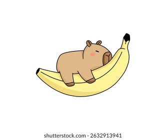 Capivara em banana vetor doodle ilustração