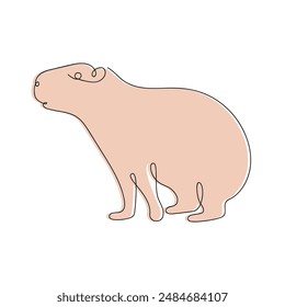 Capybara in one continuous line in color. One line drawing, minimalism. Vector illustration.