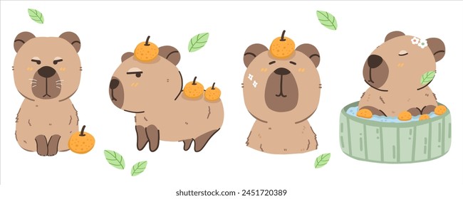 Capybara and orange vector illustrations isolated on white background