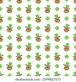 Capybara Patrick's Day Cute Cartoon Pattern, Ireland Vector