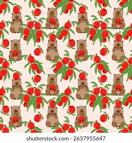 capybara pattern with apples on light background