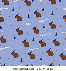capybara pattern and happy birthday inscription on a light background