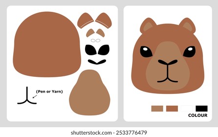 Capybara pattern for kids crafts or paper crafts. Vector illustration of capybara puzzle. cut and glue pattern images.