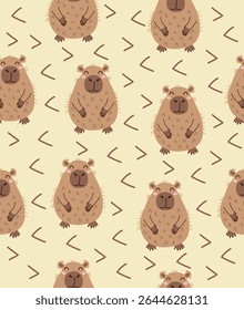Padrão de Capybara em um fundo amarelo claro.
