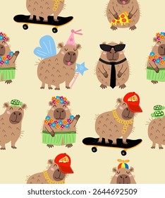 Capybara pattern on a light yellow background.