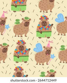 Padrão de Capybara em um fundo amarelo claro.