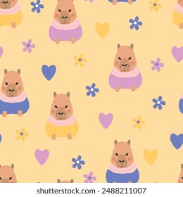 Capybara pattern. Seamless pattern with a cute capybara. Vector illustration.