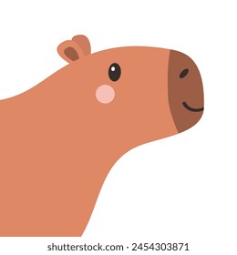 Capybara peeking out from around the corner. Cute cartoon kawaii funny baby character. Water pig icon. Smiling face. Childish style. Sticker print, greeting card. Flat design. White background. Vector