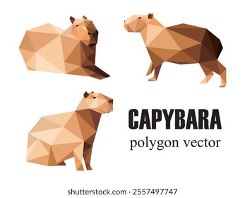 Capybara Polygon Vector Illustration. Vector Set of Capybara in Abstract line triangle. Collection of low poly Vector Logo of Capybara