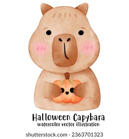 Capybara and Pumpkin Halloween. Vector. watercolor. illustration