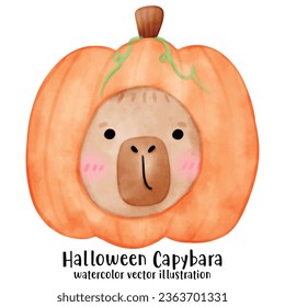 Capybara and Pumpkin Halloween. Vector. watercolor. illustration