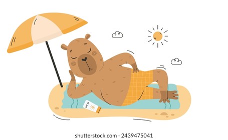 Capybara relaxing on seashore at summer holidays