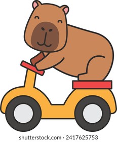 un capibara montando una moto. Ilustración vectorial en estilo plano.