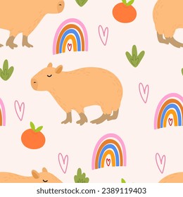 Capybara seamless pattern. Capibara vector illustration for fabric, children's clothing, wrapping paper, children's textiles