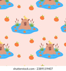 Capybara seamless pattern. Capibara vector illustration for fabric, children's clothing, wrapping paper, children's textiles