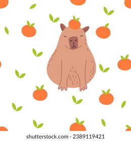 Capybara seamless pattern. Capibara vector illustration for fabric, children's clothing, wrapping paper, children's textiles