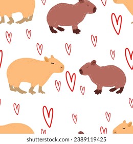 Capybara seamless pattern. Capibara vector illustration for fabric, children's clothing, wrapping paper, children's textiles