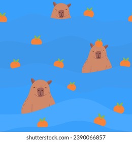 Capybara seamless pattern. Capibara vector illustration for fabric, children's clothing, wrapping paper, children's textiles