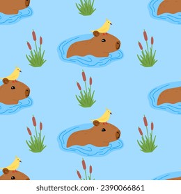 Capybara seamless pattern. Capibara vector illustration for fabric, children's clothing, wrapping paper, children's textiles