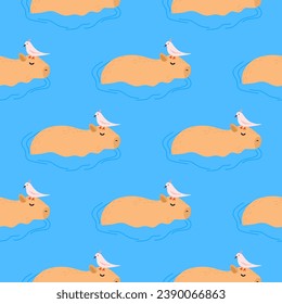 Capybara seamless pattern. Capibara vector illustration for fabric, children's clothing, wrapping paper, children's textiles