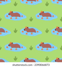 Capybara seamless pattern. Capibara vector illustration for fabric, children's clothing, wrapping paper, children's textiles