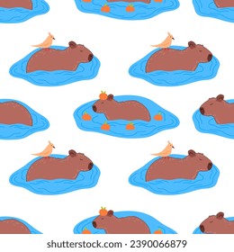 Capybara seamless pattern. Capibara vector illustration for fabric, children's clothing, wrapping paper, children's textiles