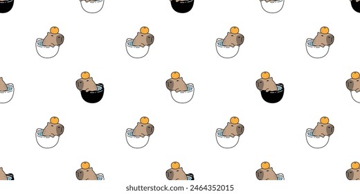 capybara seamless pattern coffee cup orange tea water vector cartoon pet doodle south america animal gift wrapping paper tile background repeat wallpaper illustration scarf isolated design