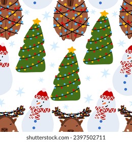 Capybara seamless pattern. Cute New Year background for fabric, wrapping paper, textile vector illustration