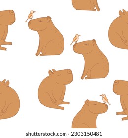 capybara seamless pattern hand drawn in doodle style. Suitable for fabric and textile, wallpaper, wrapping paper, background