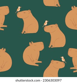 capybara seamless pattern hand drawn in doodle style. Suitable for fabric and textile, wallpaper, wrapping paper, background