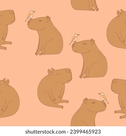 capybara seamless pattern hand drawn in doodle style. Suitable for fabric and textile, wallpaper, wrapping paper, background.