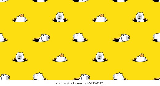 capybara seamless pattern hole orange fruit vector pet doodle cartoon south america animal gift wrapping paper tile background repeat wallpaper illustration scarf isolated design